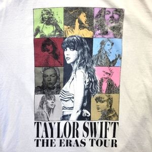 Taylor Swift The Eras Concert Tour 2023 Collage Print T Shirt White EUC Size M